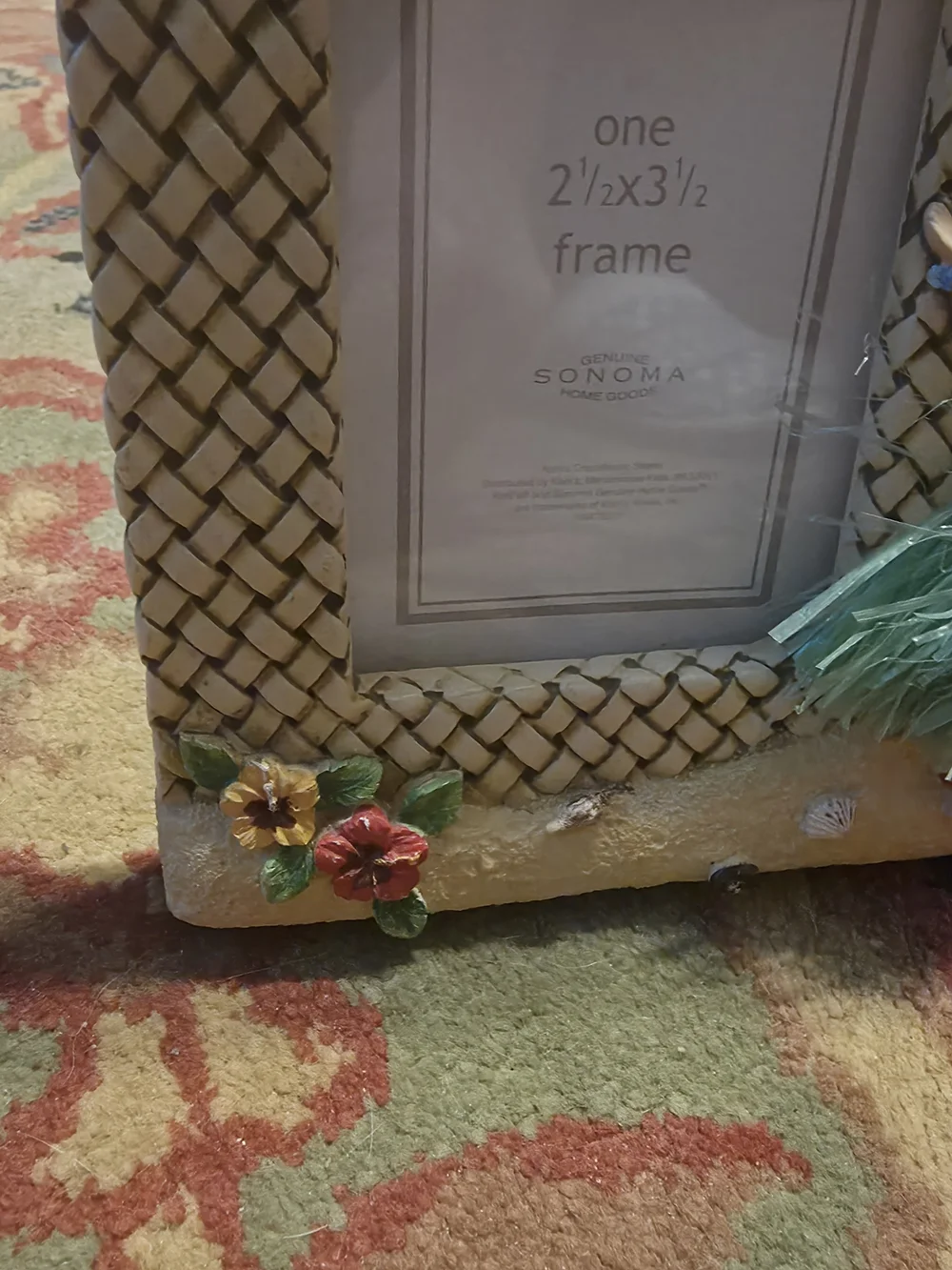 Sonoma Cream Woven Rattan Photo Frame with Hula Dancer Accent